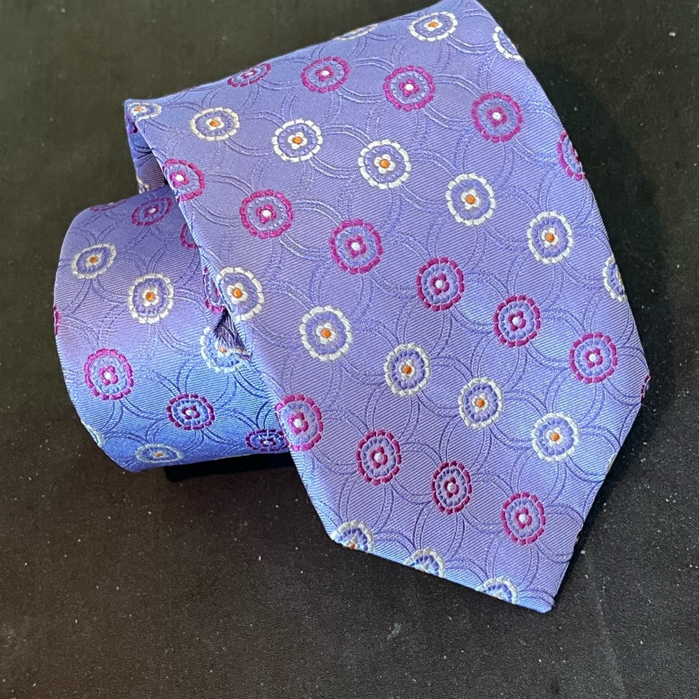 Robert Talbott Best of Class Purple and Pink Floral Geometric Silk Tie USA VTG